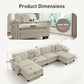 Sophia&William Modular Sectional Sofa Couch Set, U-shaped Linen Cloud Couch 6-Seat Retro Nailhead Trim Cloud Sofa Set with 4 Pillows for Living Room, White