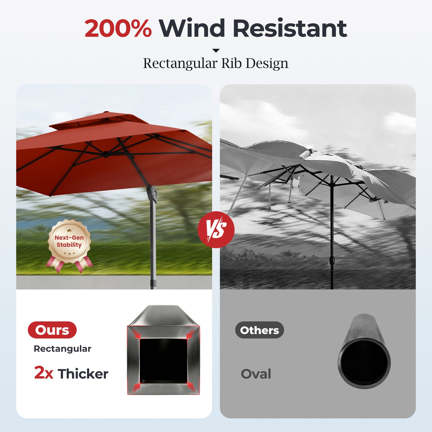Alpha Joy 12x9ft Outdoor Patio Umbrella Large Rectangle Offset Cantilever Double Umbrella with 360¡ãRotation, Brick Red