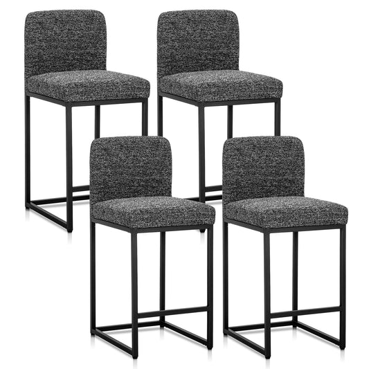 Sophia & William Counter Height Bar Stools with High Backrest 4 Pack Soft & Durable Chenille Fabric Bar Stools for Kitchen Island, Black