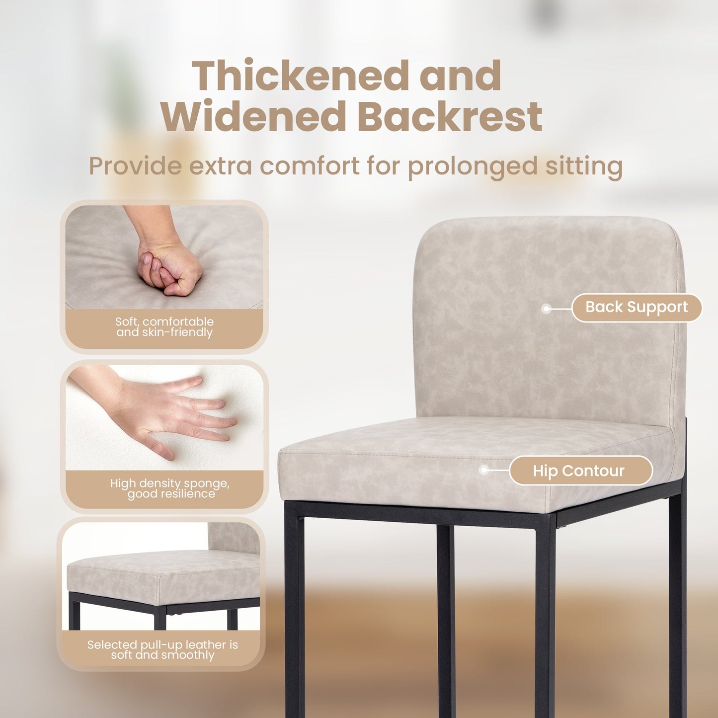 Sophia & William Counter Height Bar Stools with Backrest Set of 3 Comfortable Modern Counter Stools for Kitchen & Home, White