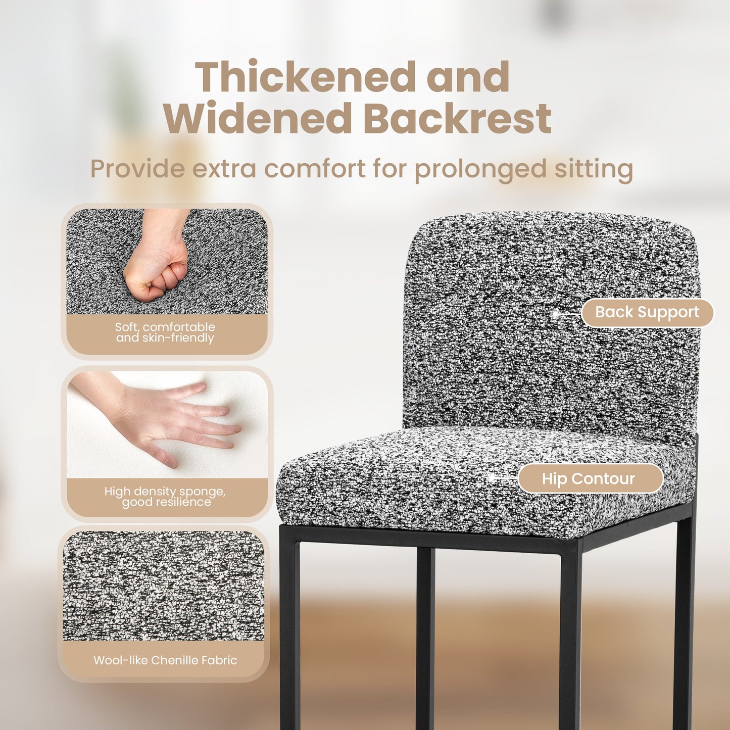 Sophia & William Counter Height Bar Stools with High Backrest 4 Pack Soft & Durable Chenille Fabric Bar Stools for Kitchen Island, Gray