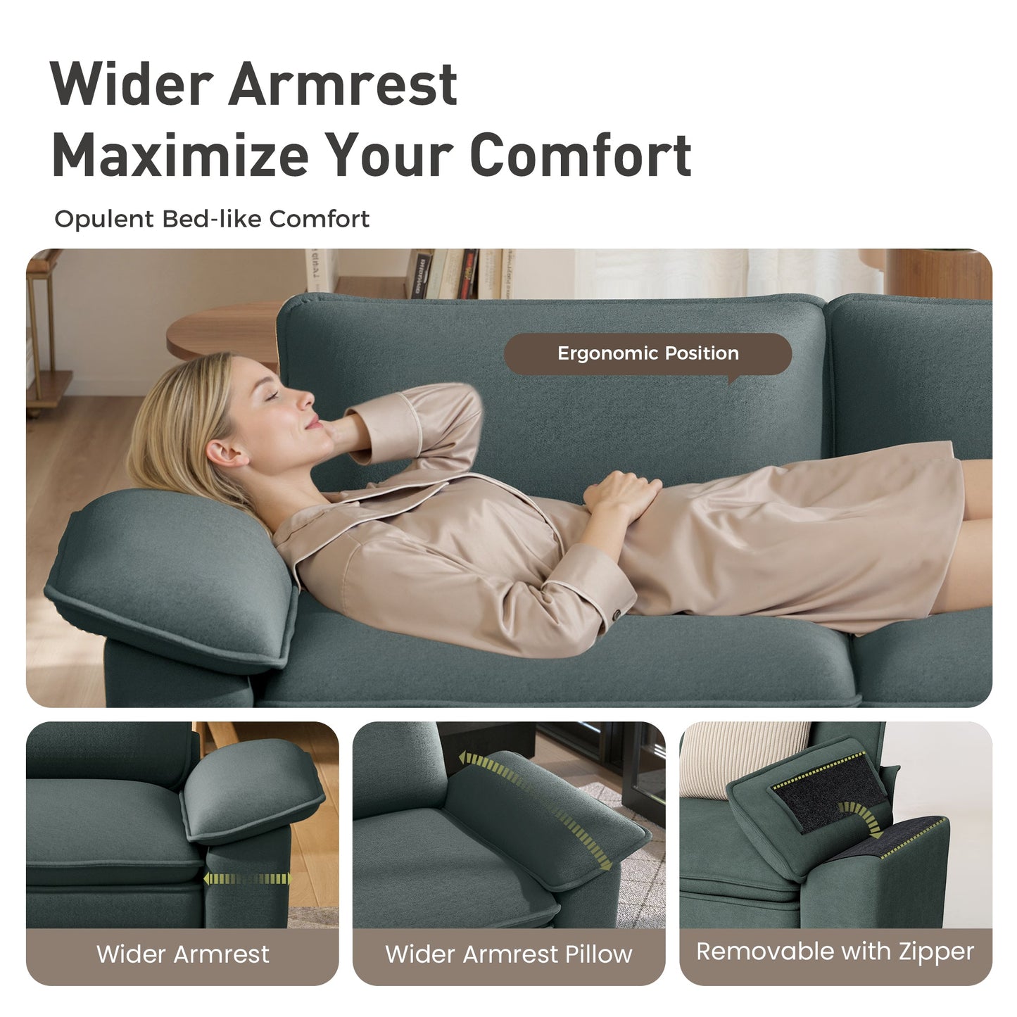 Sophia&William Convertible Sectional Sofa Couch, Modern Chenille Couch 4-Seat Deep Sofa Modular Sectional with 4 Pillows for Living Room,Green