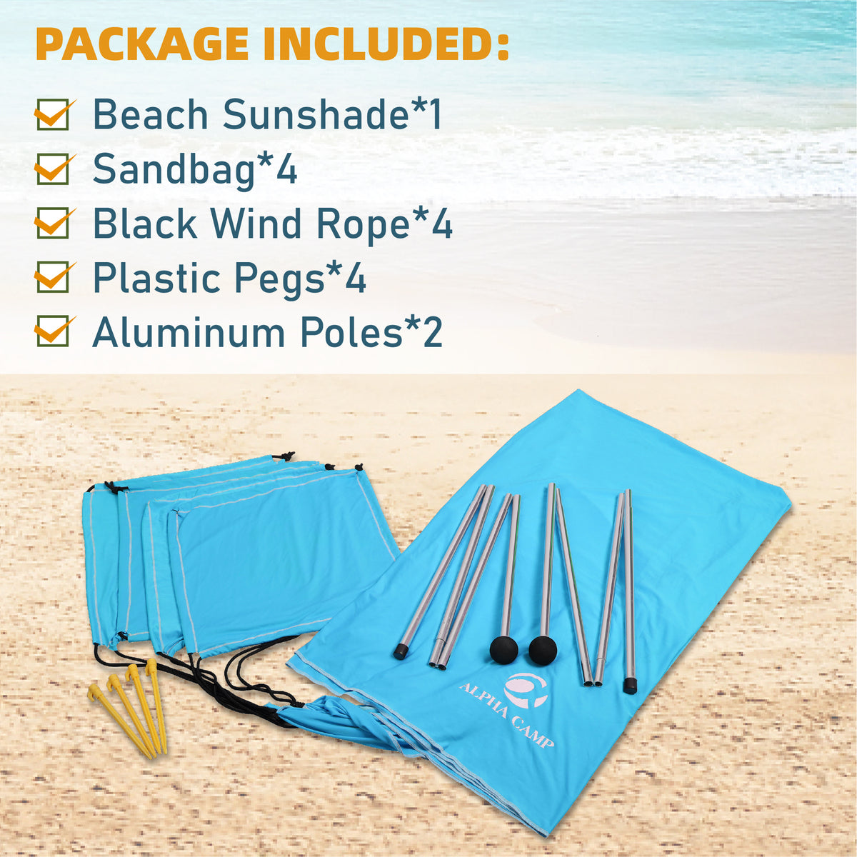 Sophia & William 7.6'x7.2' Sunshade Beach Tent UPF 50+ Sun Shelter Portable Canopy Beach Tent for 3-4 Person, Blue
