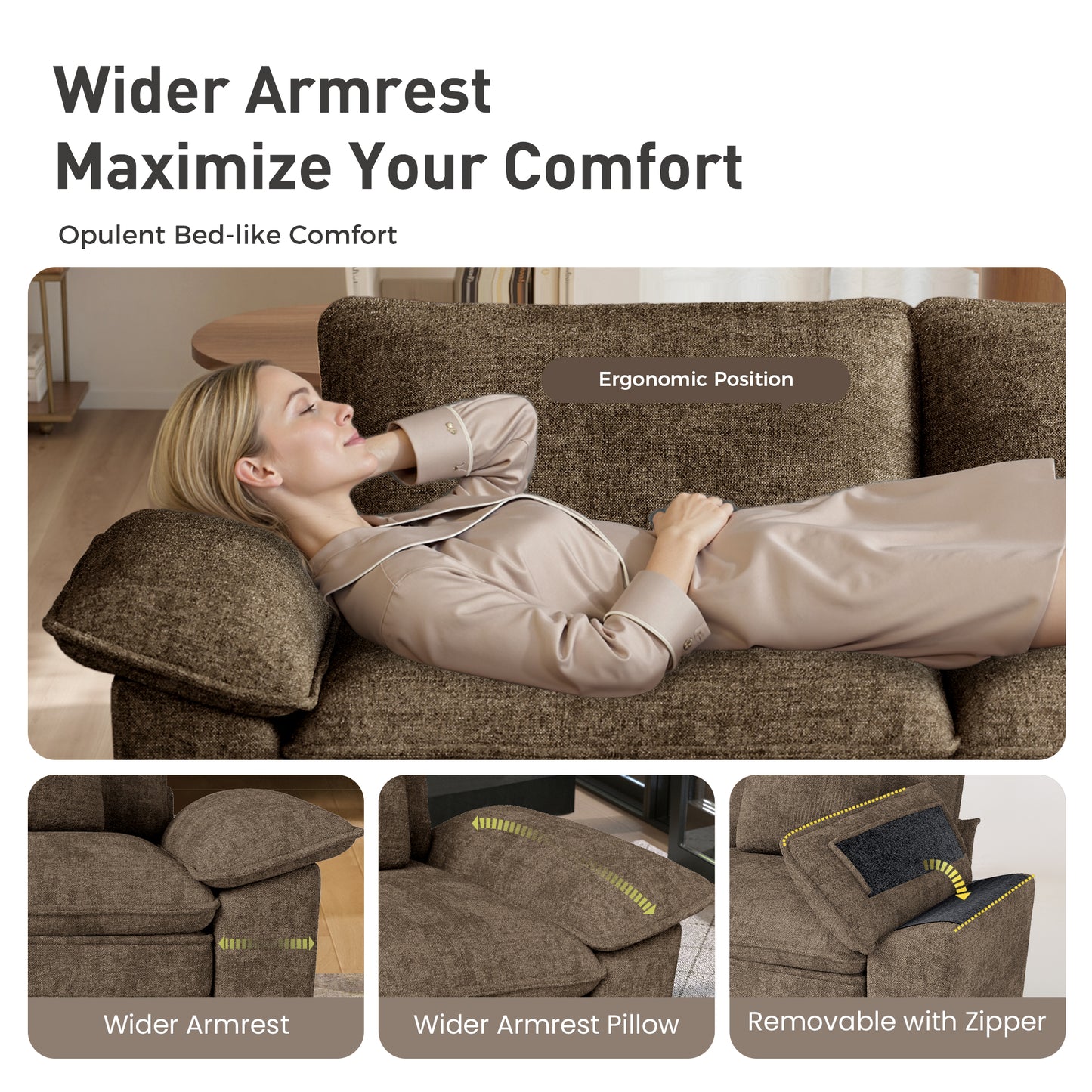Sophia&William Sectional Sofa Sets, Oversized Cloud Couch Sofa Set 5-Seater Chenille Modular Sofa with 5 Pilliows & Deep Seat for Living Room, Grayish Brown
