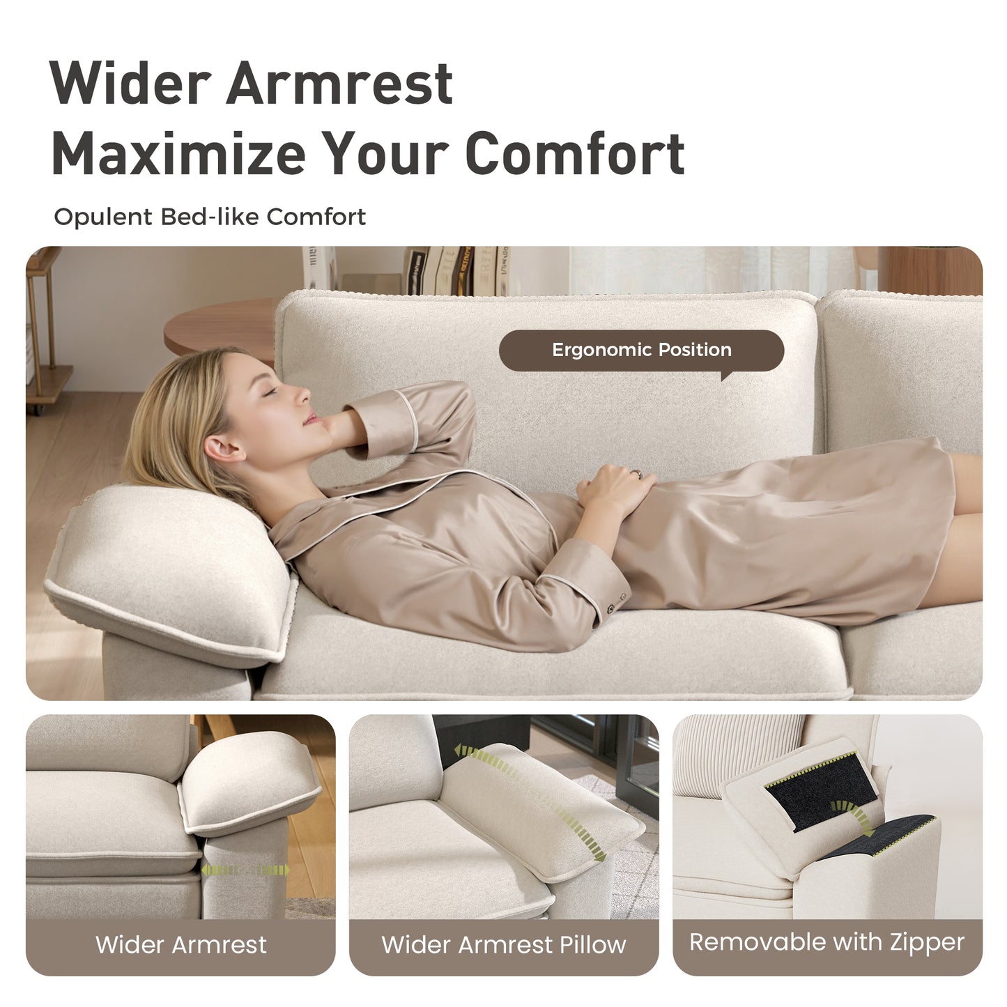 Sophia&William 87.5"L Modular Sectional Sofa Sets, Modern Chenille Couch 2-Seat Oversized Sofa Modular with 2 Pillows for Living Room,White