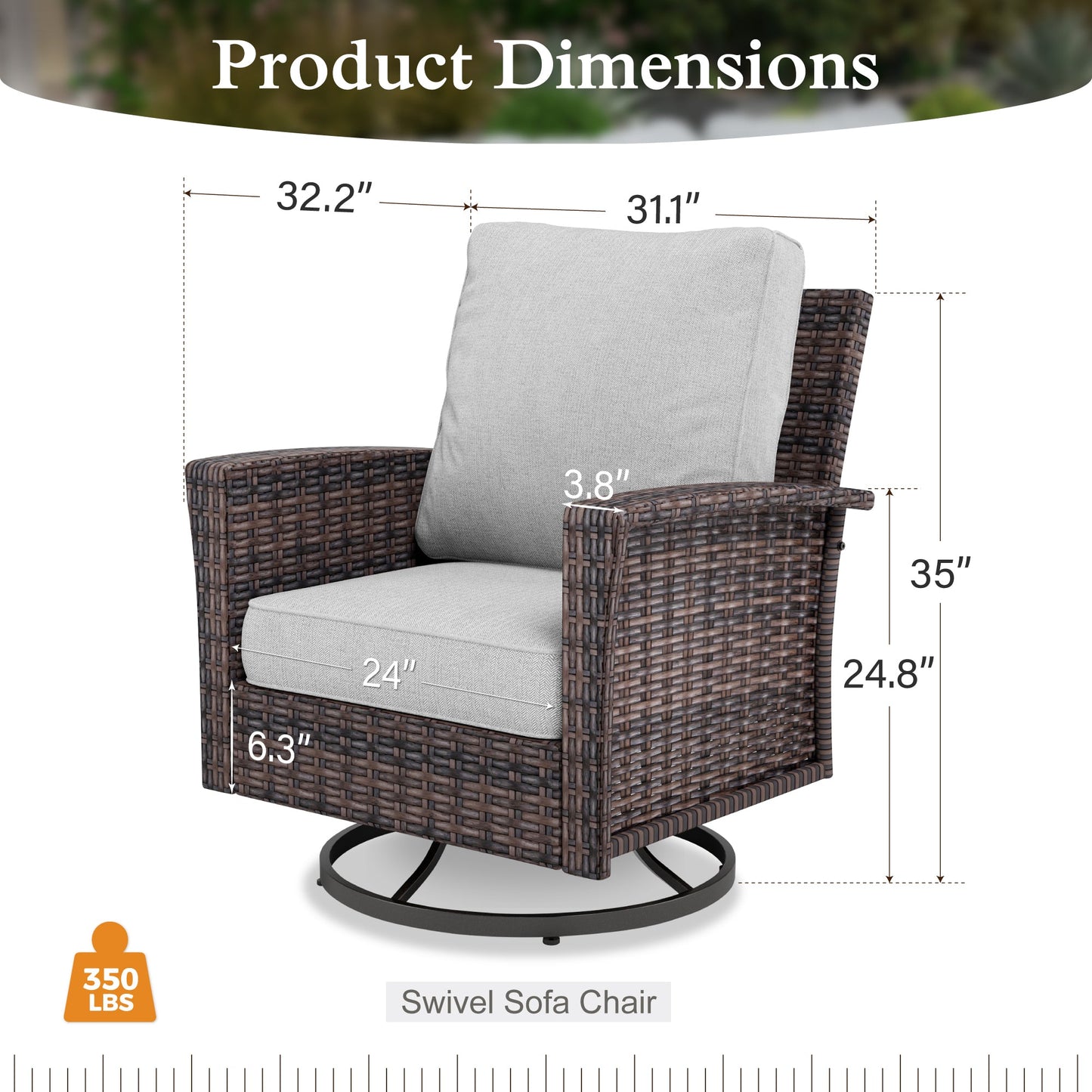 Sophia & William Outdoor Patio Wicker Swivel Chairs Set of 2 with 5.5" Thick Cushions, Light Grey