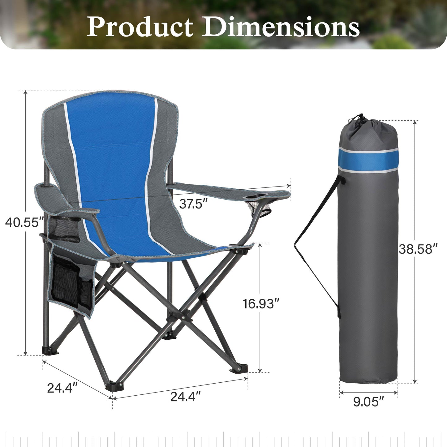 Sophia & William Heavy Duty Camping Chair Outdoor Oversized Padded Lawn Chair with Cooler, 450LBS Capacity, Green