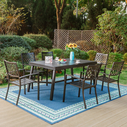 Sophia & William 7 Pieces Metal Outdoor Patio Dining Set with Extendable Table - Black