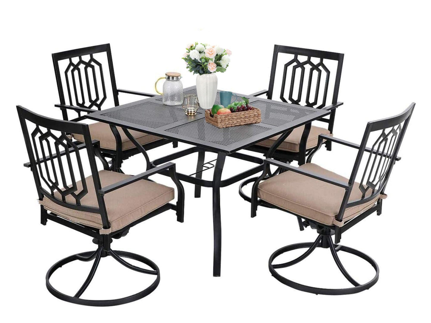 Sophia & William 5 Peices Outdoor Patio Metal Dining Set Swivel Chairs and Table Set