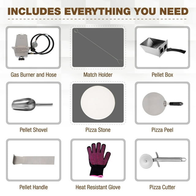 Kitchen Academy Outdoor Pizza Oven Wood Fired & Gas Oven with 12" Rotatable Pizza Stone