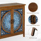 Alpha Joy 2-Door Accent Cabinet with Blue and White Porcelain Pattern, Entryway Cabinet with Shelves, Blue & White