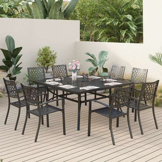Sophia & William 9 Piece Outdoor Metal Patio Dining Set Square Table and Chairs Set, Black