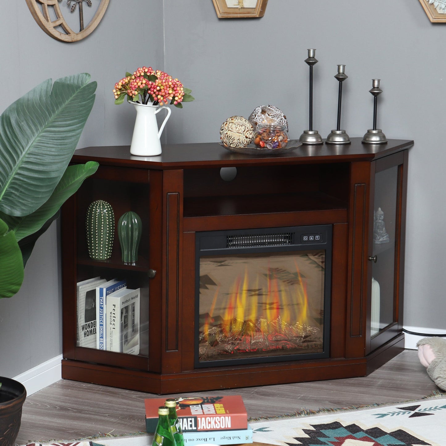 Sophia & William Fireplace TV Stand for TVs up to 55", Brown Red