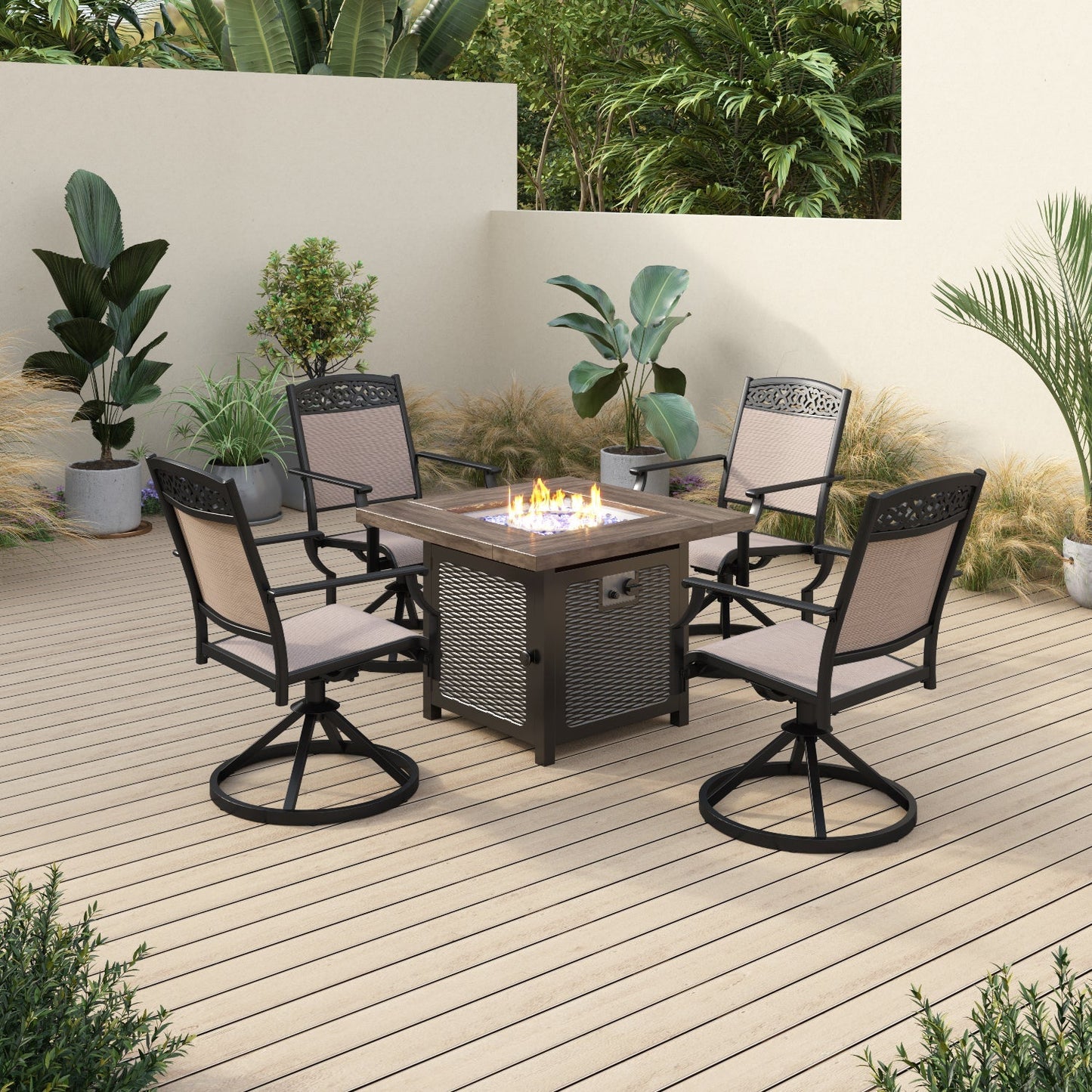 Sophia&William 5-Piece Aluminum Patio Dining Set with 50,000 BTU Fire Pit Table