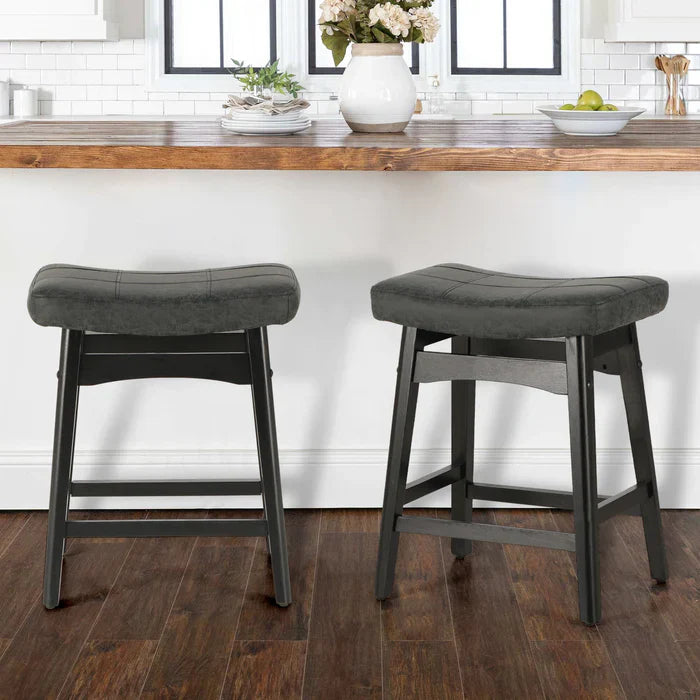 Sophia & William 24" Counter Height Bar Stools Saddle Bar Stools-Set of 2-Black