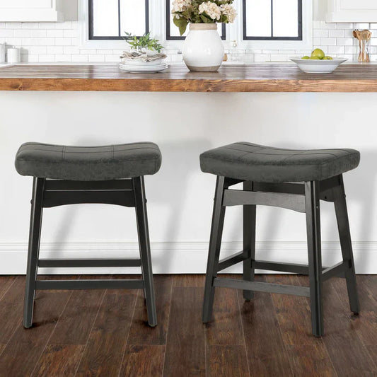 Sophia & William 24" Counter Height Bar Stools Saddle Bar Stools-Set of 2-Black