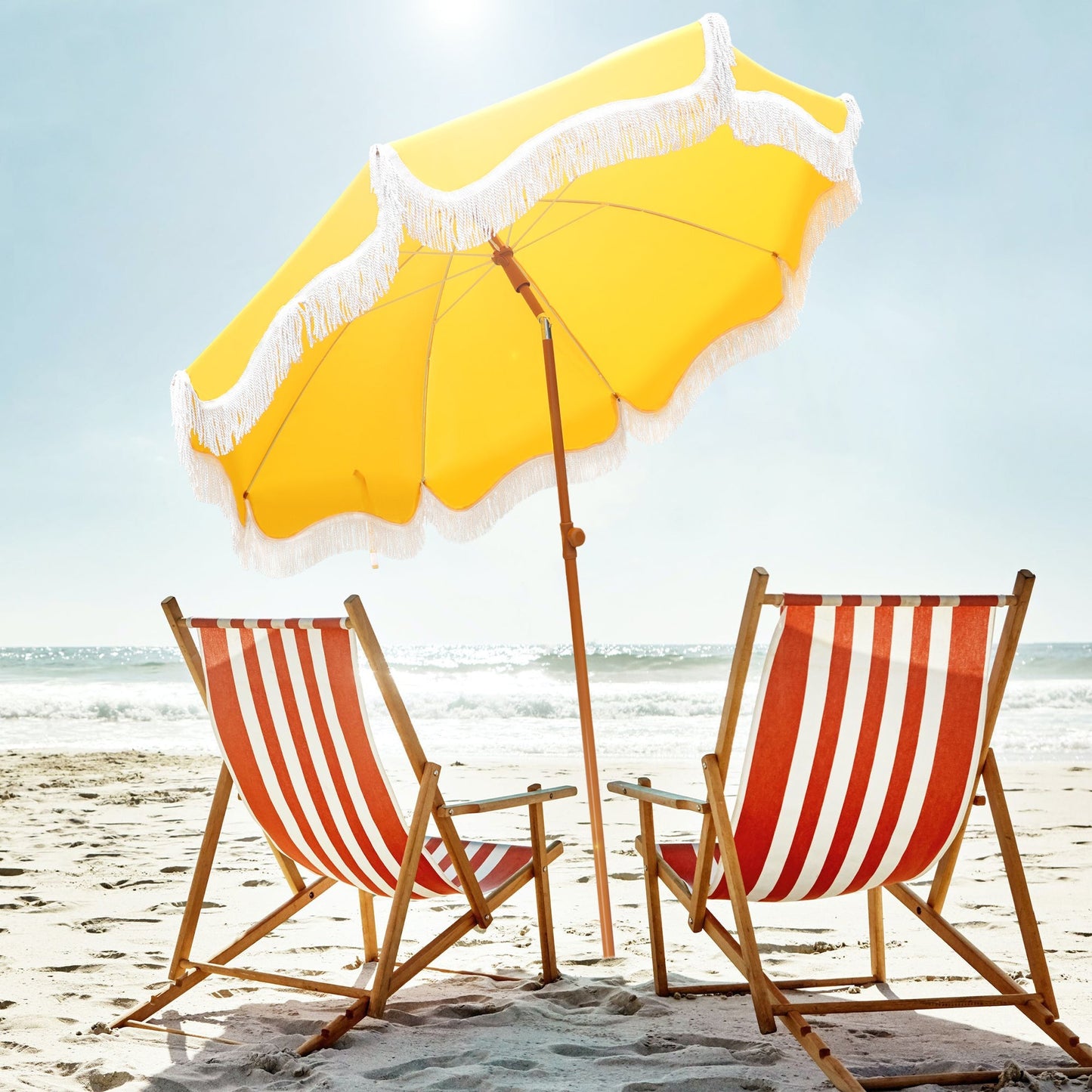 Alpha Joy 7FT Outdoor Parasol Umbrella Fiberglass Ribs Umbrella with Tassel, Yellow