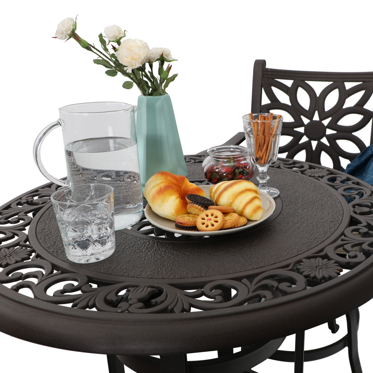 Sophia & William 3 Piece Cast Aluminum Outdoor Bar Set 2 Swivel Bar Stools with Cushion and 1 Round Patio Bar Table