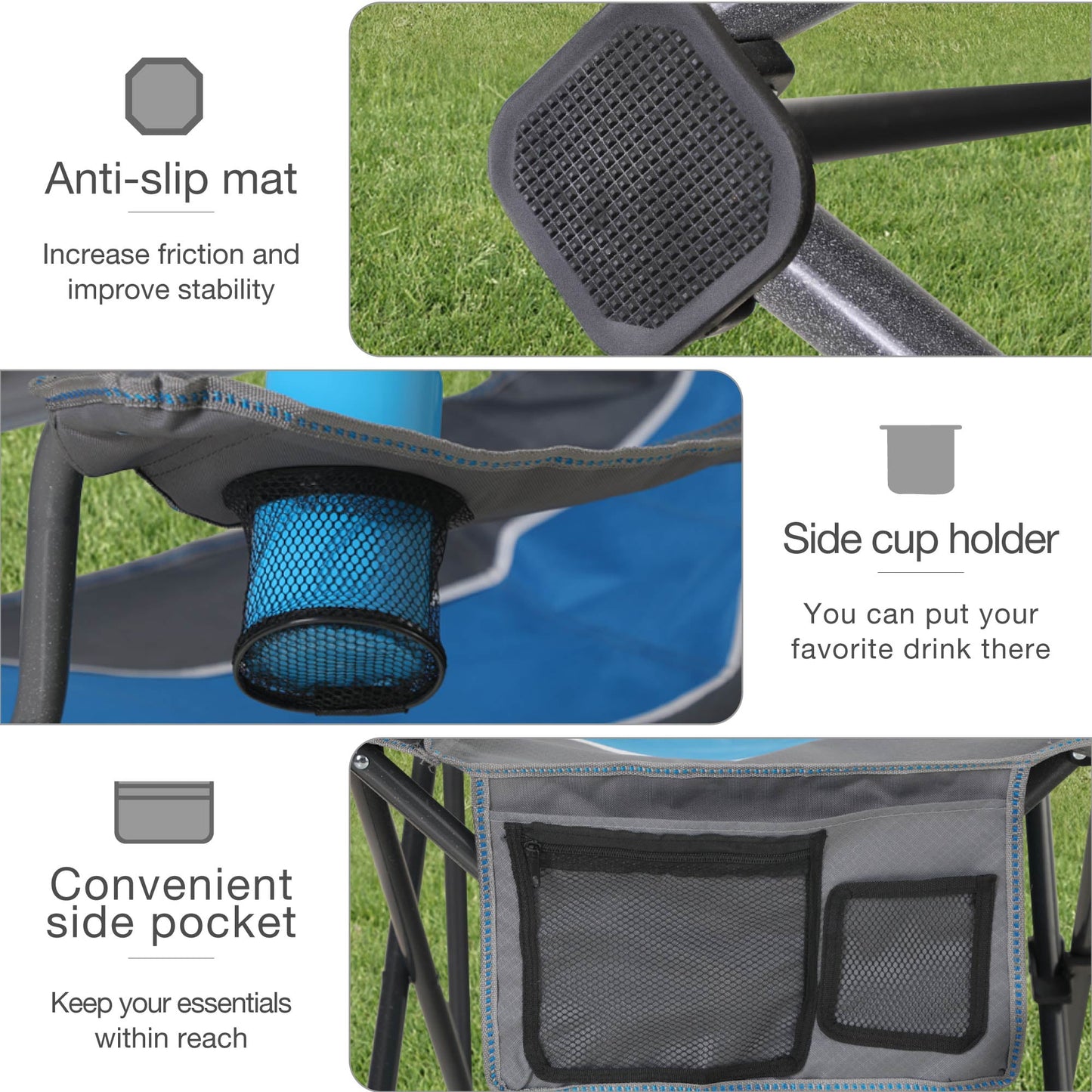 Sophia & William Heavy Duty Camping Chair Outdoor Oversized Padded Lawn Chair with Cooler, 450LBS Capacity, Green