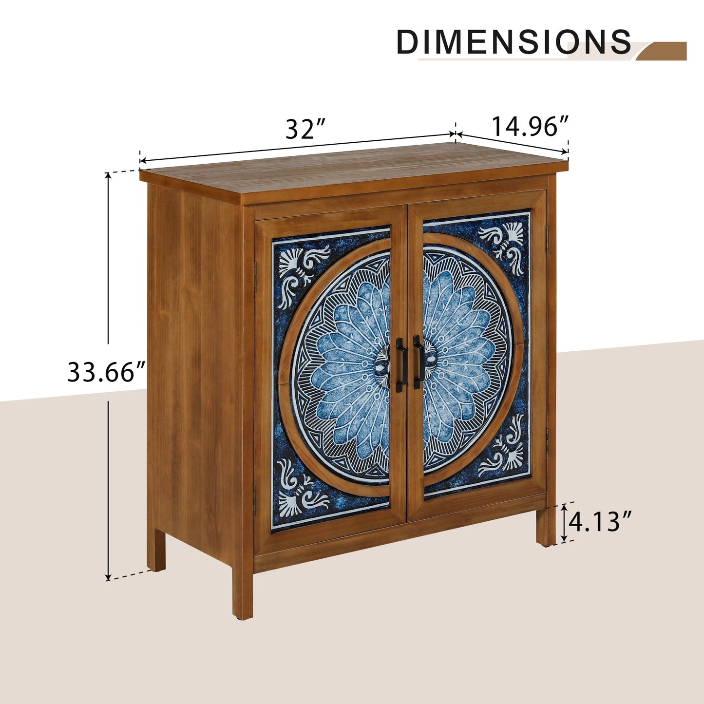 Alpha Joy 2-Door Accent Cabinet with Blue and White Porcelain Pattern, Entryway Cabinet with Shelves, Blue & White