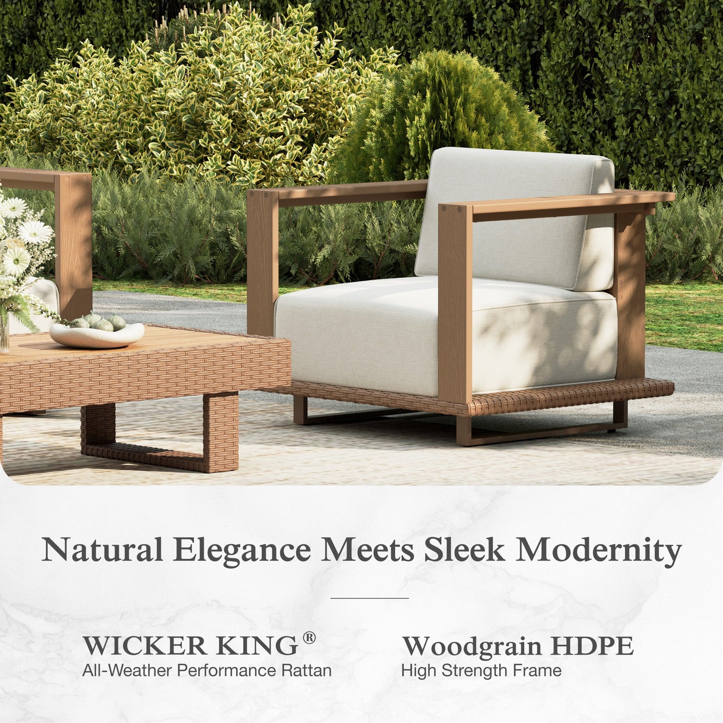 Sophia & William 5 Pieces HDPE Patio Furniture Set with Wide Wicker Iron Seat & Thick Cushions, Brown & Beige