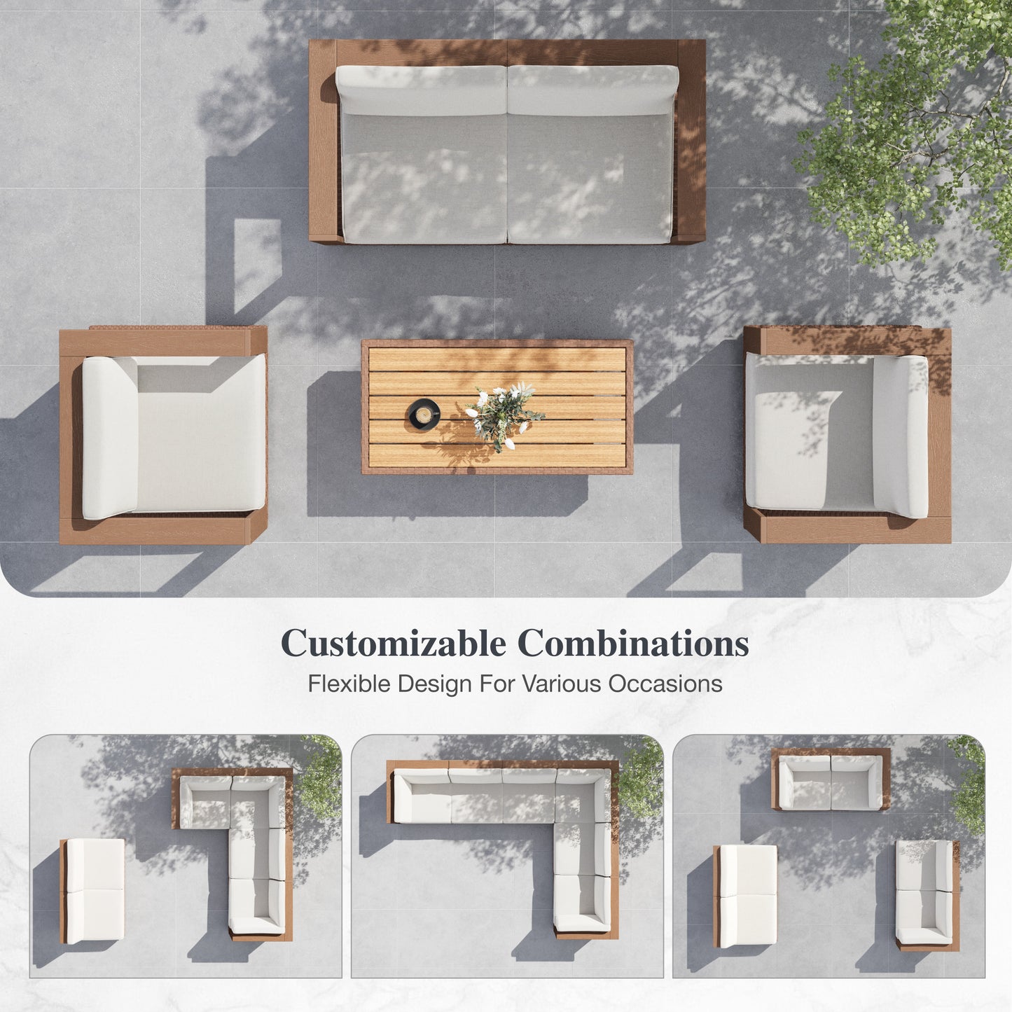 Sophia & William 4 Pieces HDPE Patio Furniture Set with Wide Wicker Iron Seat & Thick Cushions, Brown & Beige
