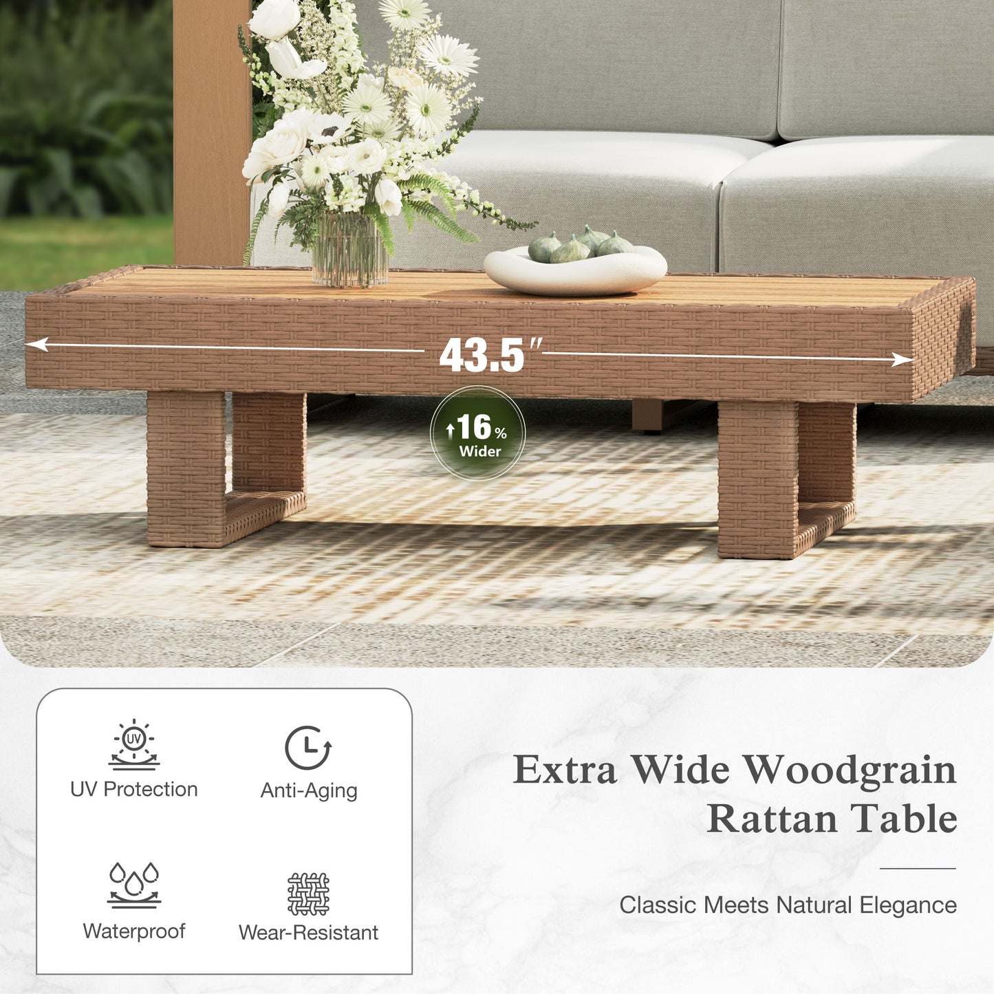 Sophia & William 5 Pieces HDPE Patio Furniture Set with Wide Wicker Iron Seat & Thick Cushions, Brown & Beige