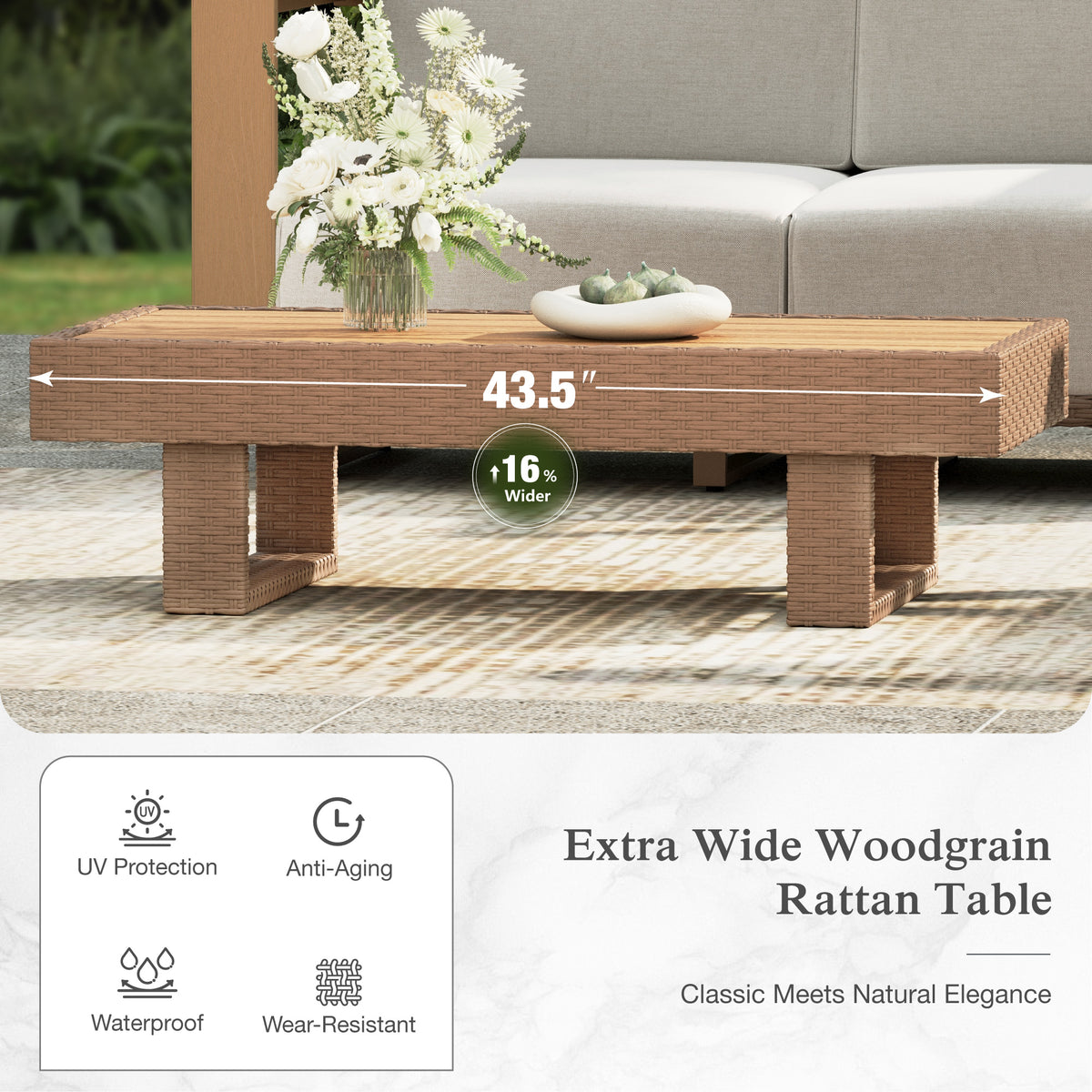 Alpha Joy 5 Pieces HDPE Patio Furniture Set with Wide Wicker Iron Seat & Thick Cushions, Brown & Beige