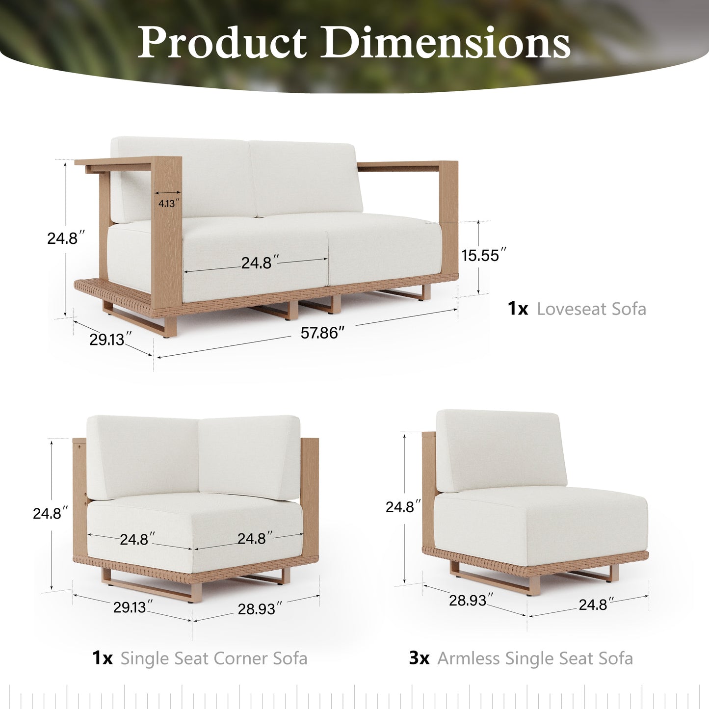 Sophia & William 6 Pieces HDPE Patio Furniture Set with Wide Wicker Iron Seat & Thick Cushions, Brown & Beige