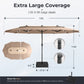 Alpha Joy 15ft Dual-Layer Extra Large Outdoor Patio Umbrella Double-Sided Ventilation Umbrella with Led Lights & Umbrella Base, Beige Patchwork