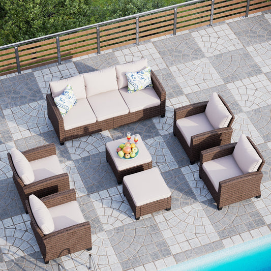 Sophia & William 9-seat Rattan Patio Converation Set Wicker Outdoor Sectional Sofa Set with Chairs