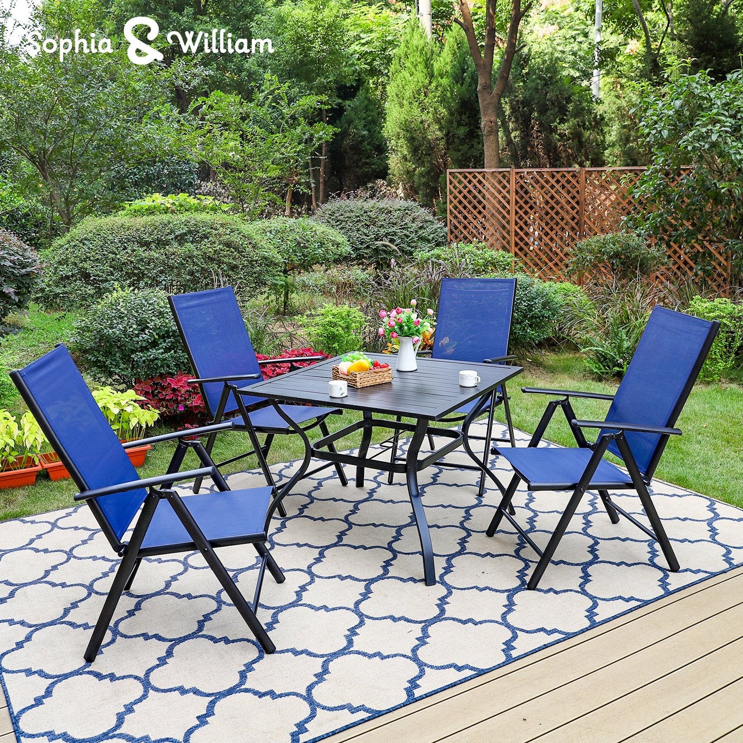 Sophia&William 5Pcs Patio Dining Set Metal Table and Chairs Set for 4 People - Blue