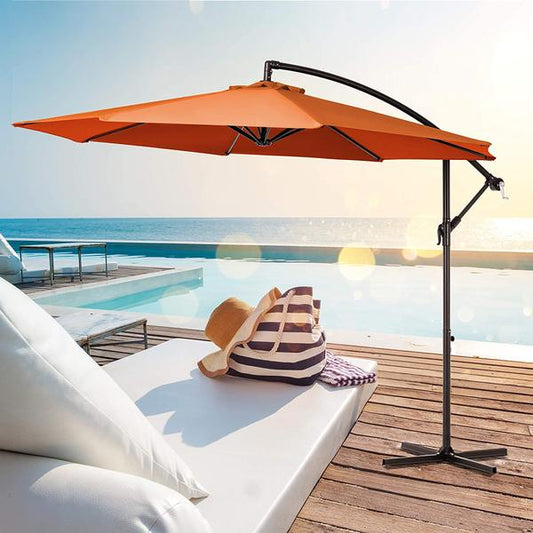 Sophia & William 10ft Offset Hanging Patio Umbrella Outdoor Sun Shade Patio Market Hanging Umbrella with Crank Handle & Cross Base,Red