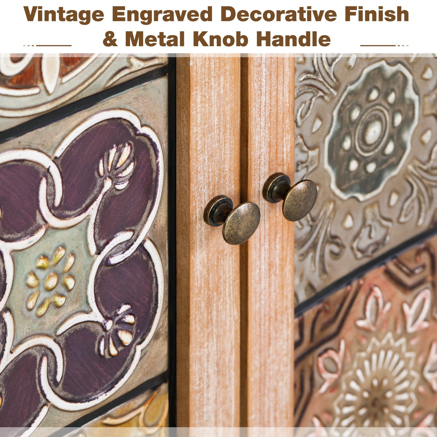 Alpha Joy 2-Door Accent Distressed Cabinet with Large Interior Storage, Retro Storage Cabinet with 2 Doors & Wood Frame, Checkered Patterns for Living Room, Entryway