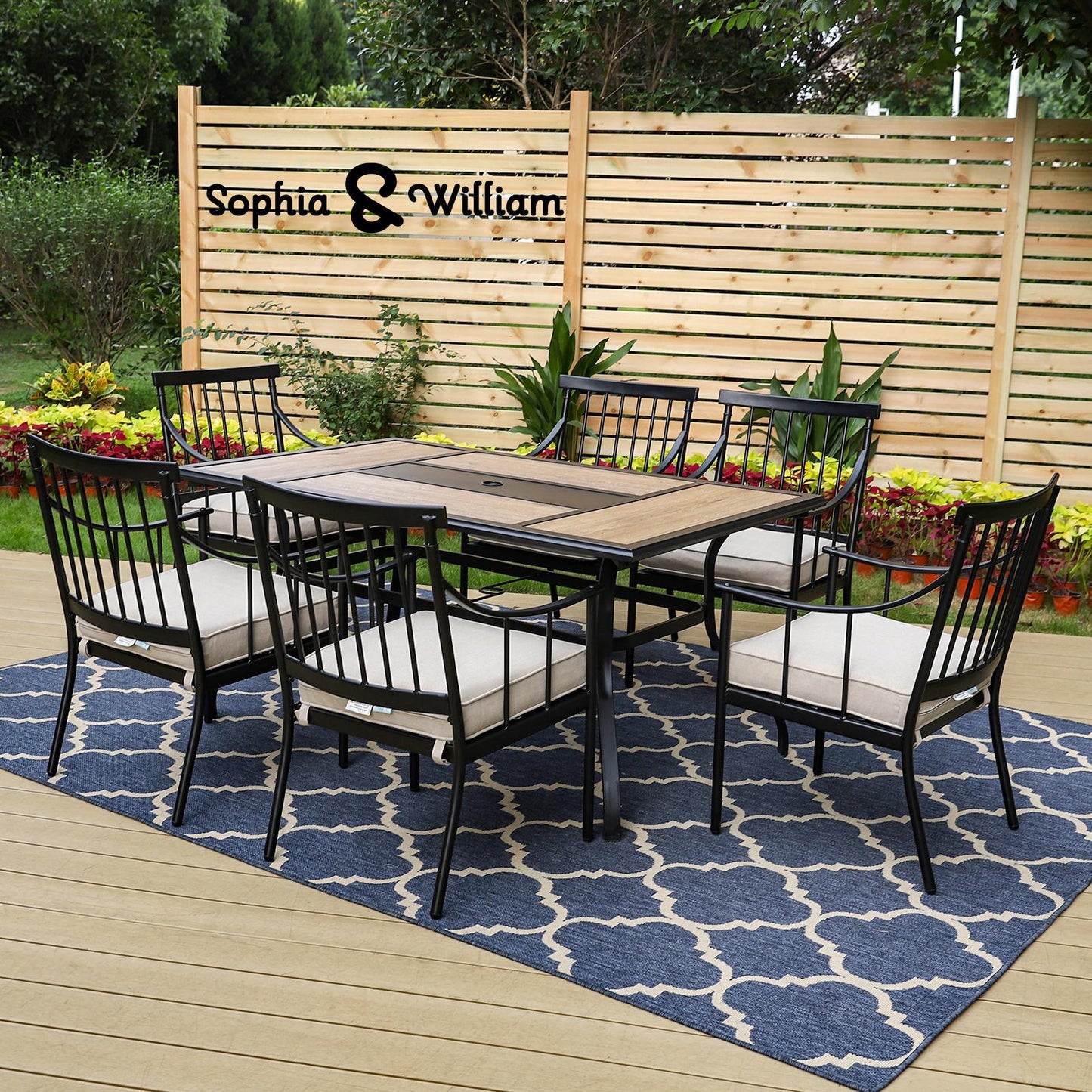 Sophia&William 7-Piece Outdoor Patio Dining Set Metal Padded Chairs and Table Set