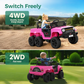 Alpha Joy Kids Ride on Truck 6-Wheel Electric Jeep Car with Remote Control Battery Powered Toy Car w/2WD/4WD Switch, LED Lights, Bluetooth Music, Pink