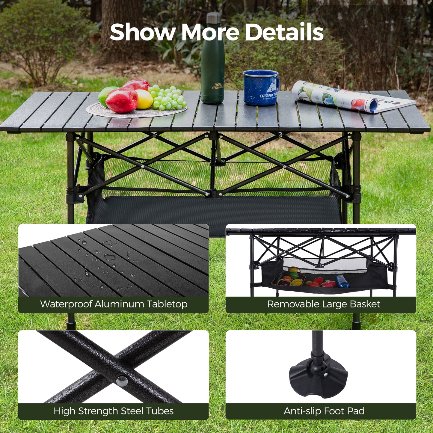 Sophia & William Camping Table Adjustable Height Aluminum Camping Table Outdoor Portable Table with Storage