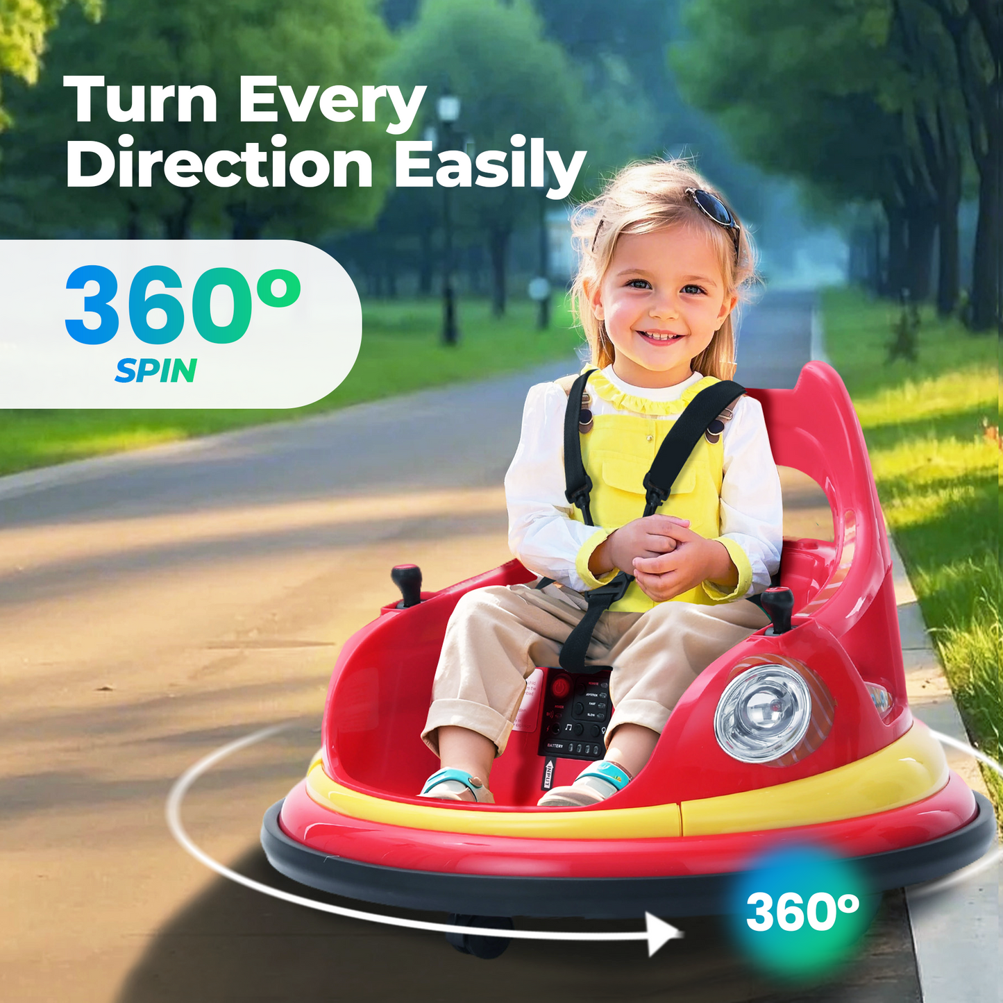Sophia&William Bumper Car for Kids 12V Battery Powered Ride on w/Bluetooth Music, LED Lights, Remote Control, Electric Toy Car in 2 MPH with DIY Stickers, Red