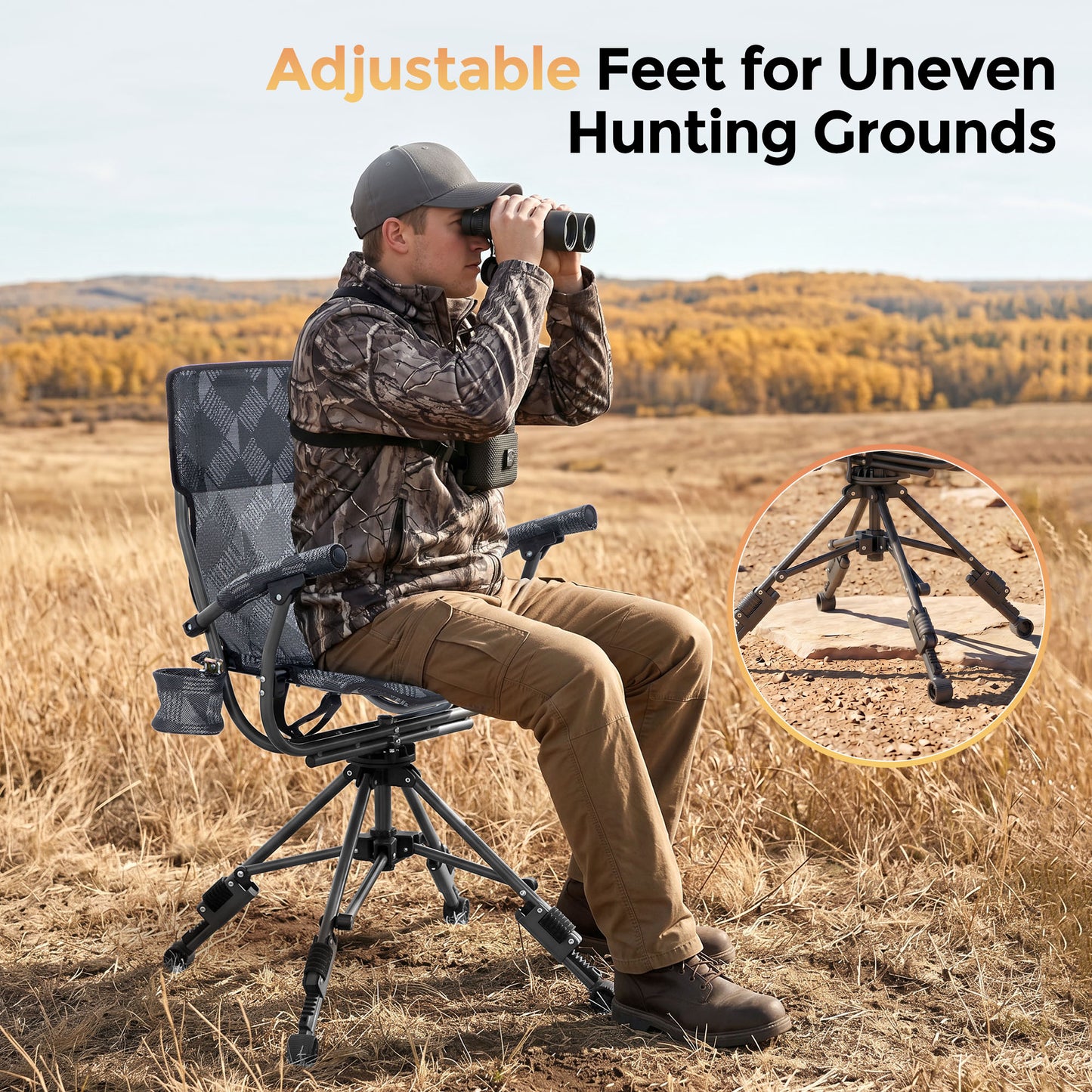 Sophia & William 360 Degree Silent Swivel Breathable Textilene Hunting Blind Foldable Camping Chair with Patented Quick Setup Frame