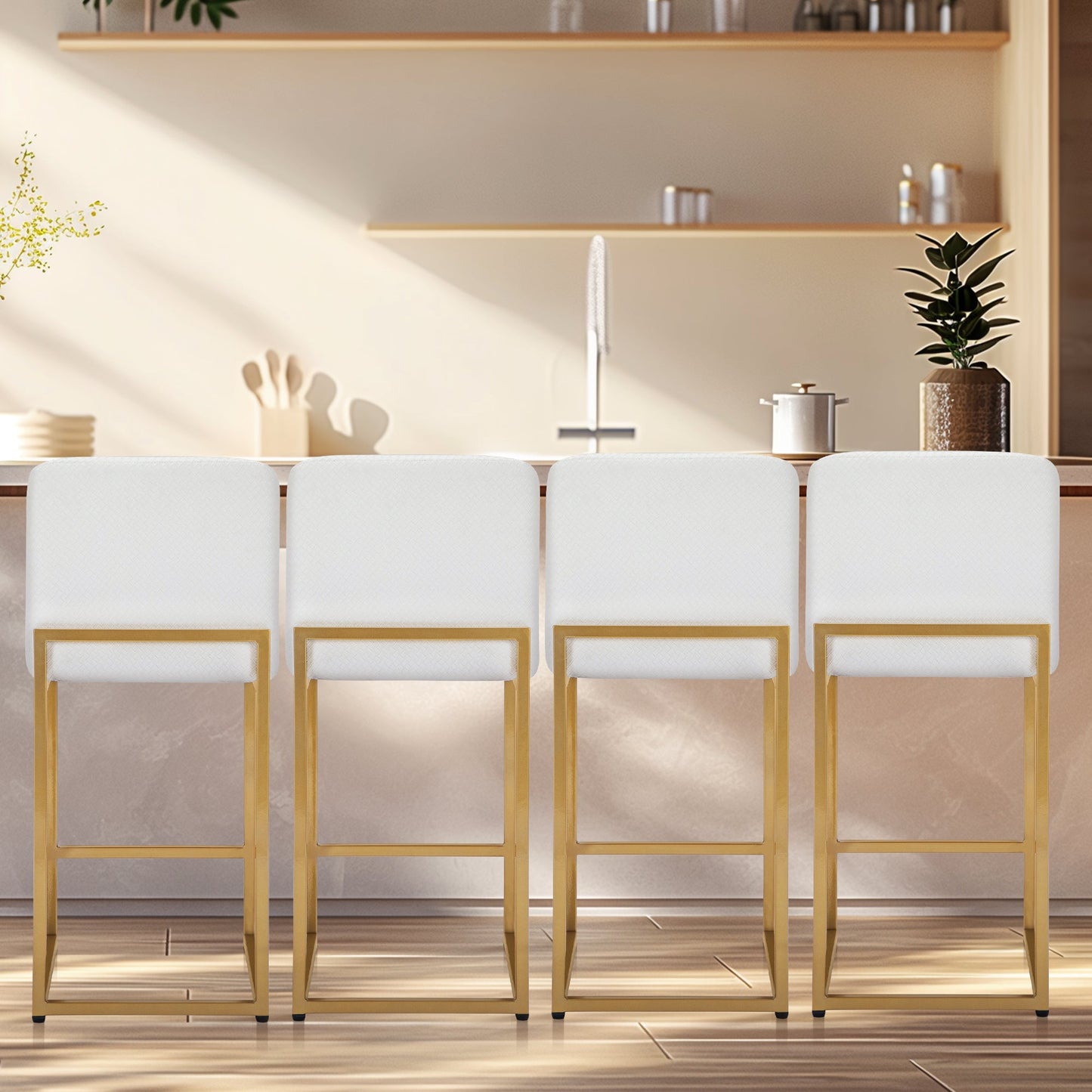 Sophia & William 24" Counter Height Bar Stools with High Backrest 4 Pack Comfortable Modern Counter Stools for Kitchen & Home, Plaid White