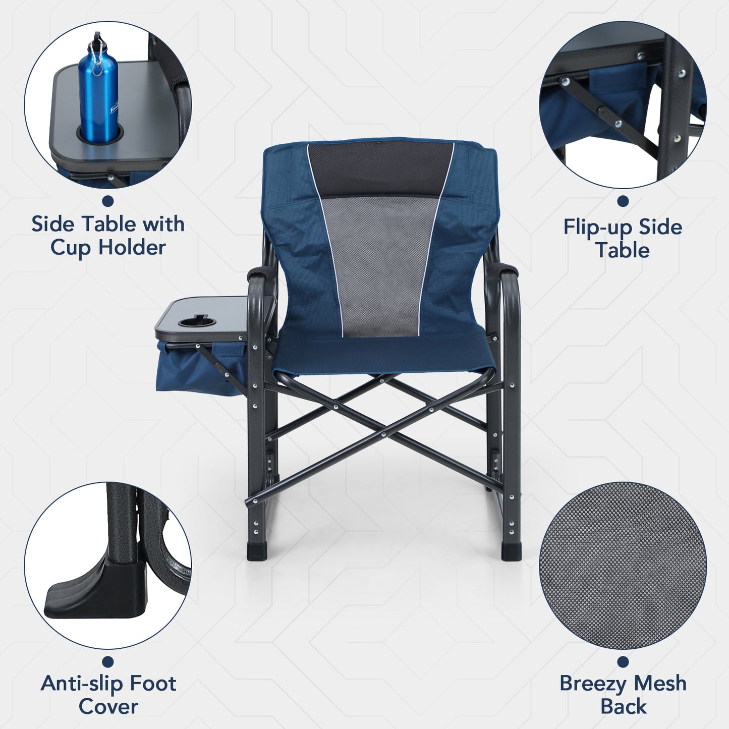 Alpha Joy Director Chair Supports 350Lbs Heavy Duty Folding Camping Chair Oversized Portable Tailgating Chair with Cup Holder & Cooler Bag