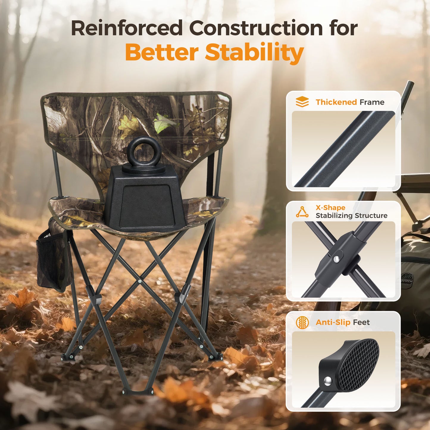 Sophia & William 2 Pack Hunting Chair 600D Waterproof Folding Hunting Blind Supports 230Lbs with Lumbar Support,Camo