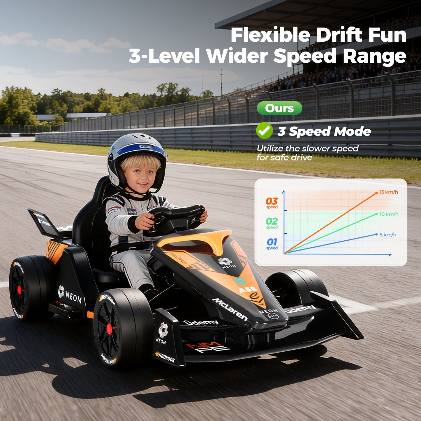 Alpha Joy Kids Drift Go-kart 12V 550W Power Ride on Crazy Cart w/Remote Control, LED Lights, Bluetooth Music, 3 Speeds, Electric Car for Kids Aged 3-8, Orange