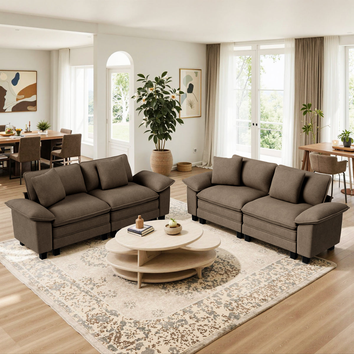Sophia&William Modular Sectional Sofa Sets, Modern Chenille Cloud Couch Sofa Set 4-Seater Oversized Sectional Sofa with 4 Pillows for Living Room,Grayish Brown