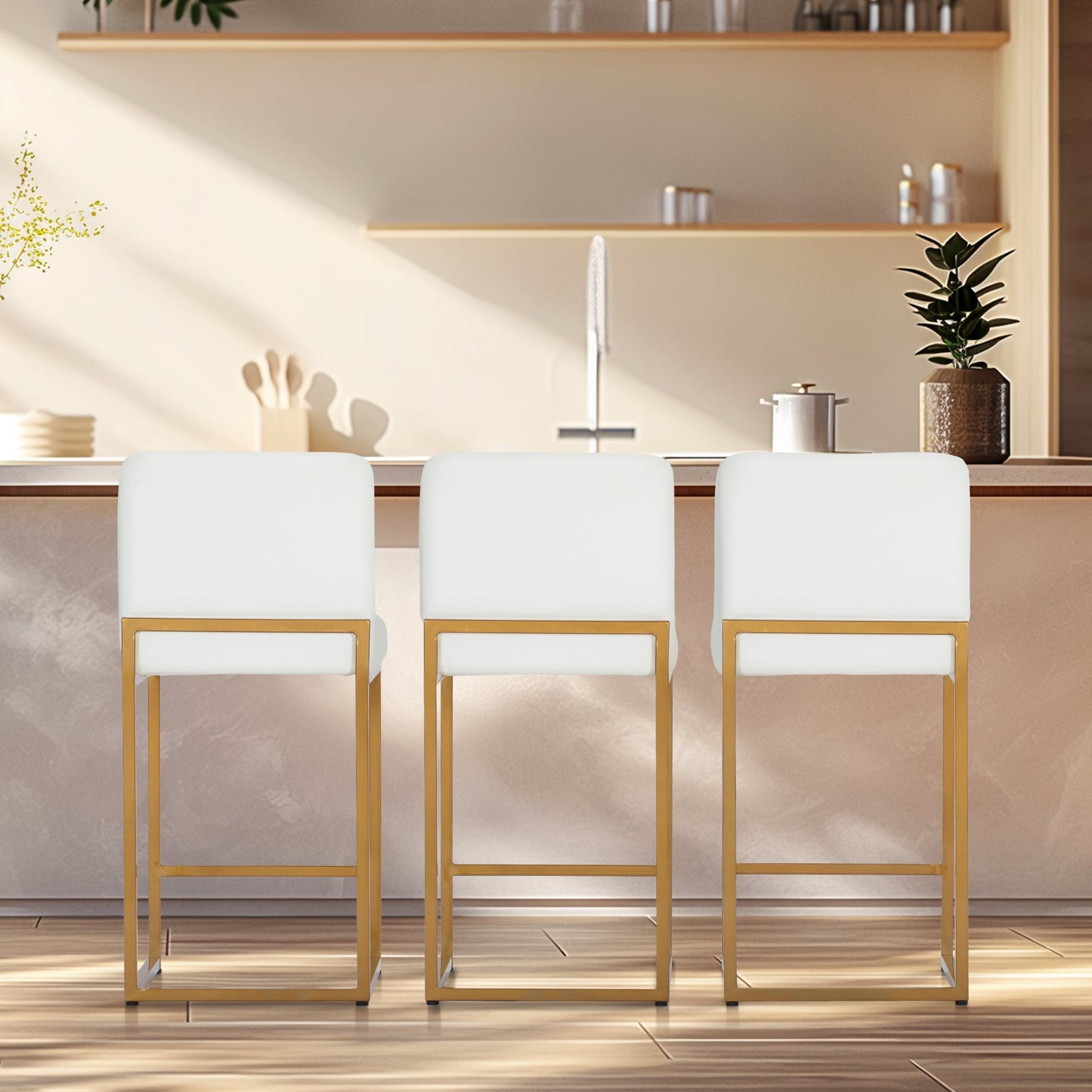 Sophia & William 24" Counter Height Bar Stools with High Backrest 3 Pack Comfortable Modern Counter Stools for Kitchen & Home, White