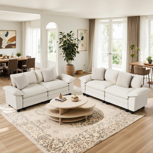 Sophia&William Modular Sectional Sofa Sets, Modern Cloud Couch 4-Seat Deep Sofa Oversized Sectional with 4 Pillows for Living Room,White