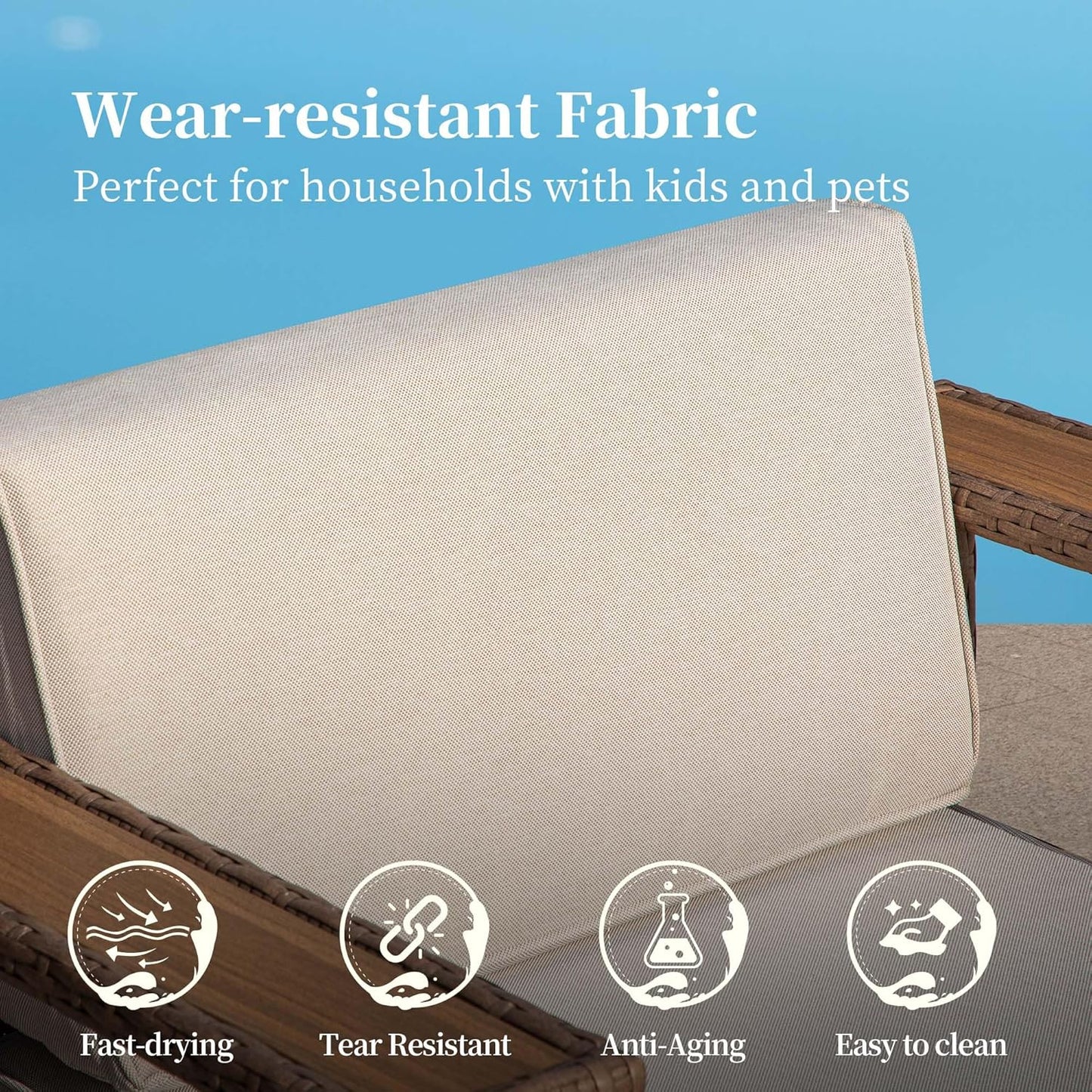 Sunshine Valley 4 Pieces Patio Furniture Set,Outdoor Rattan Wicker Sectional Sofa with 10''Ultra-Thick Cushions,All Weather Patio Conversation Set for Lawn Garden Backyard,Beige