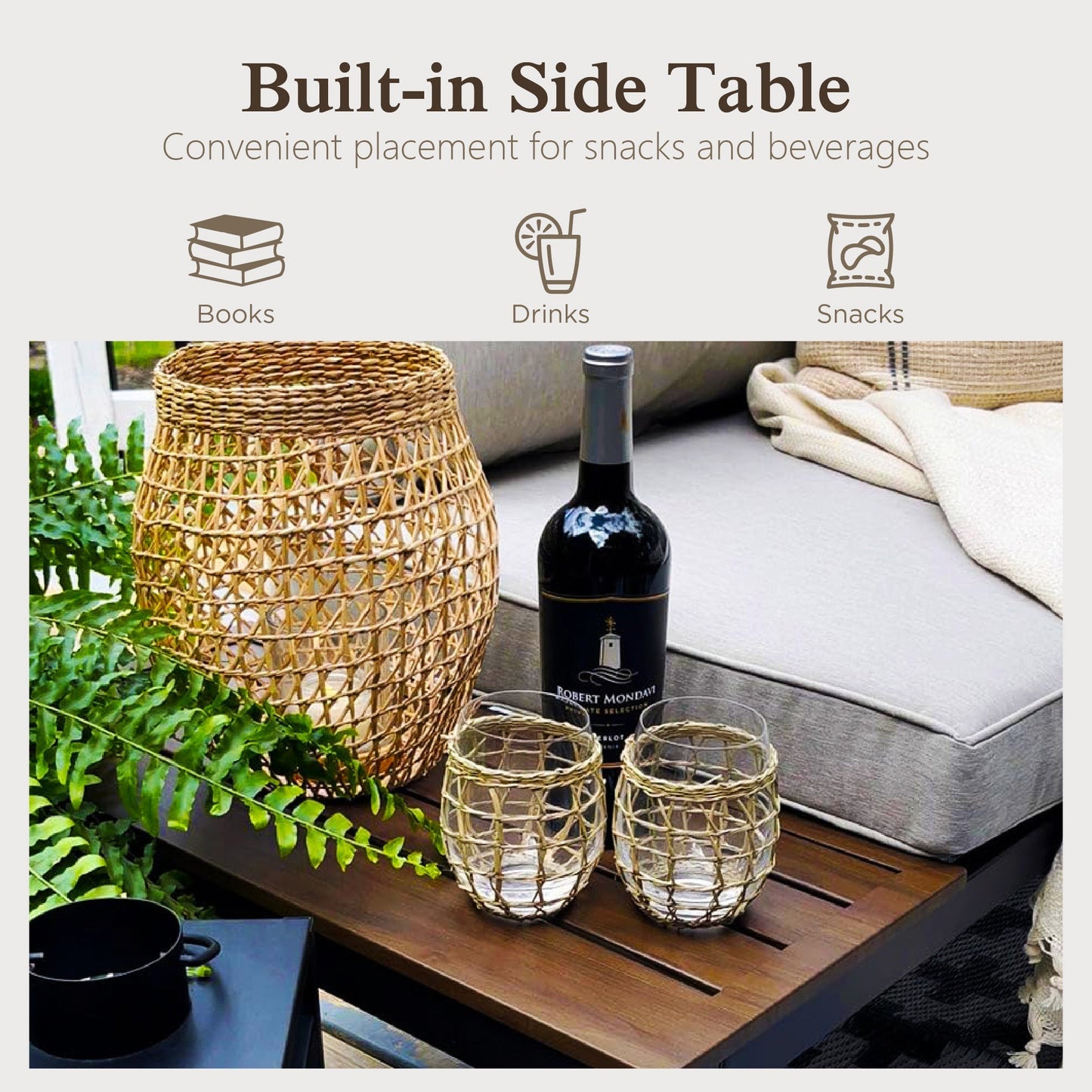 Sophia & William 3 Pieces Metal Patio Furniture Conversation Set with 2Pcs Side Table Sofa, 1Pc Loveseat Sofa, and 1Pc Coffee Table, Light Grey