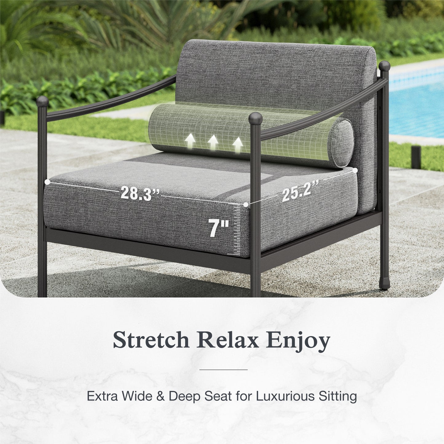 Sophia&William 5 Pieces Outdoor Patio Furniture Set Modern Metal Conversation Set with 28.3" Wider Chairs & Modular Coffee Table & 7.1" Gray Cushions
