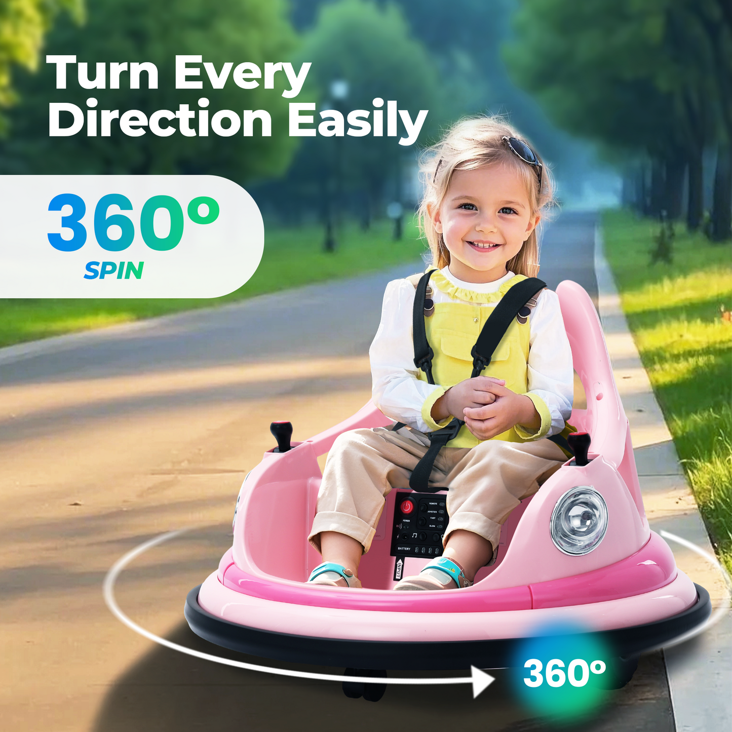 Sophia&William Bumper Car for Kids 12V Battery Powered Ride on w/Bluetooth Music, LED Lights, Remote Control, Electric Toy Car in 2 MPH with DIY Stickers, Pink